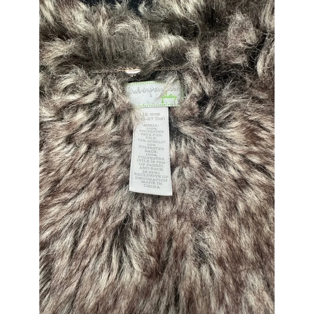 First Impressions Baby Vest Girls Faux Fur Suede Hearts Brown Beige 18‎ Months